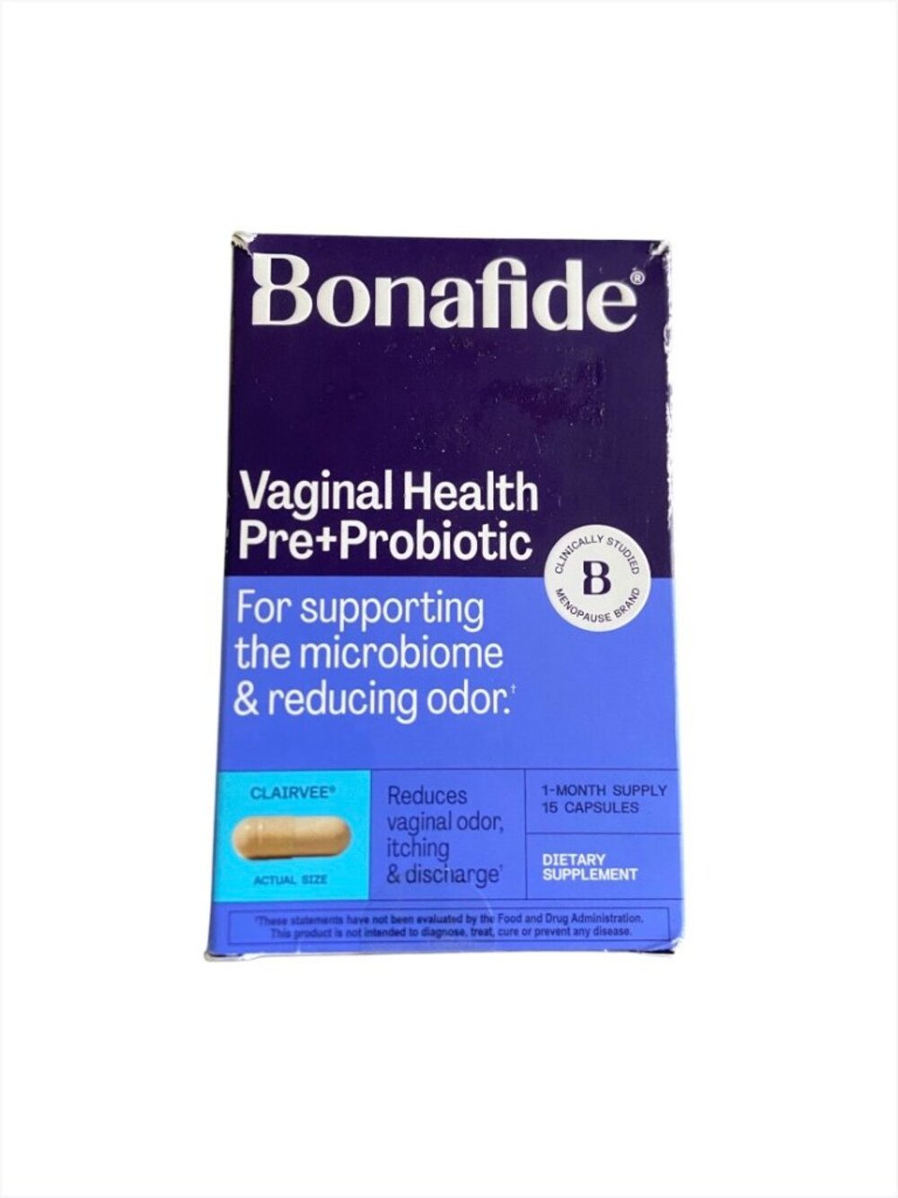 New Bonafide Women's Health Pre + Probiotic Relief Odor Itching 15ct Caps